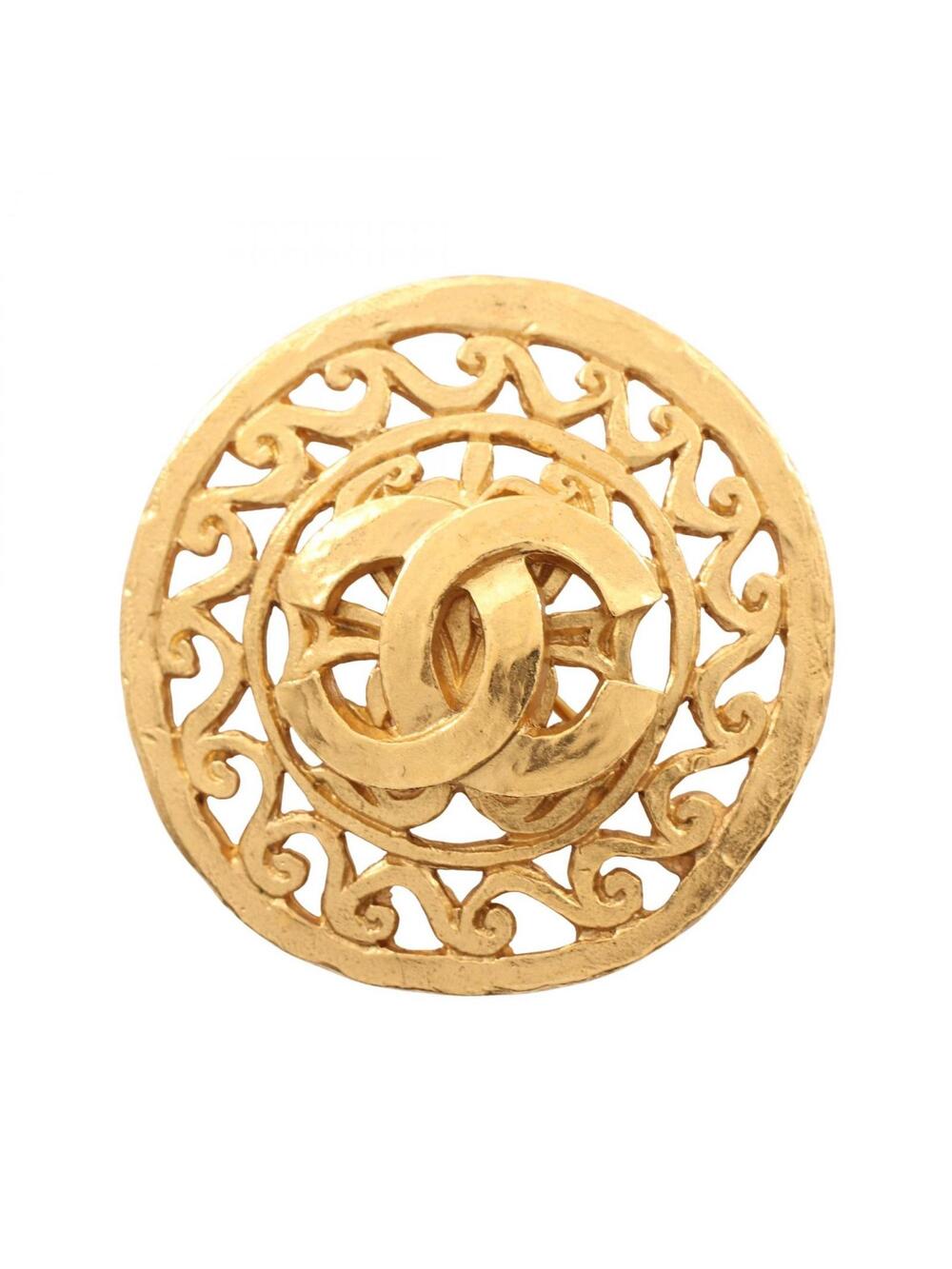 Chanel Coco Mark Circle Brooch Gold #278071C65B